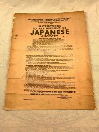 Japanese American Internment Camp Notice / Poster Wwii - Los Angeles