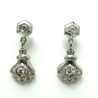 Exquisite Vintage Art Deco.  6 Ctw Diamond 14k White Gold Dangle Drop Earrings