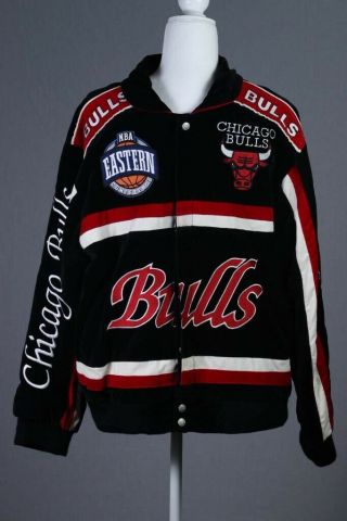 Jeff Hamilton Chicago Bulls Black Velour Jacket With Sewn On Patches Vintage