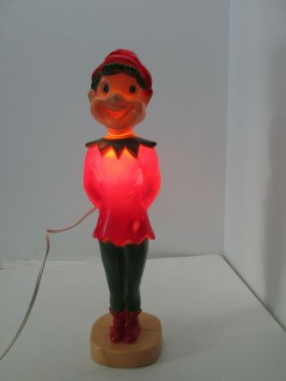 Vintage Hard Plastic 16.  5 Inch Blow Mold Lighted Christmas Elf Pixie 4439