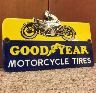 Vintage Goodyear Motorcycle Tires Die - Cut Porcelain Advertising Sign