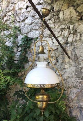 Xl French Brass Hanging Hurricane Lamp Chandelier Brass Vintage Light Fixture