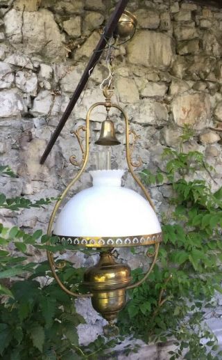 XL French Brass Hanging Hurricane Lamp Chandelier brass Vintage Light Fixture 3