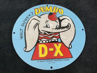 Vintage Walt Disney Dumbo D - X Gas Oil Porcelain Pump Advertising Sign 12 " Dated