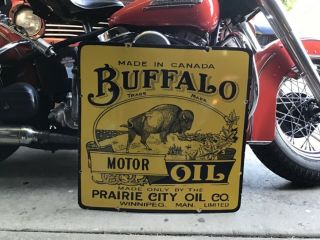 Rare Vintage Porcelain Buffalo Motor Oil Made In Canada 24” Harley Ford Chevy