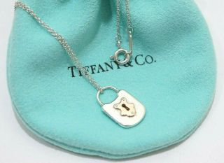 Tiffany & Co.  Silver & 18k Rose Gold Vintage Lock Pendant Necklace 16 "