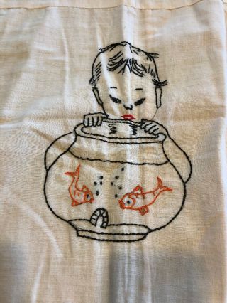 Vintage/antique Child’s Quilt Top Coverlet Embroidered Cowboy Bear Goldfish