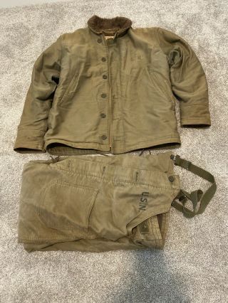 Vintage 1940 Wwii Us Usn Navy Green Deck Coat Jacket Contract Nxsx 42,  Overalls