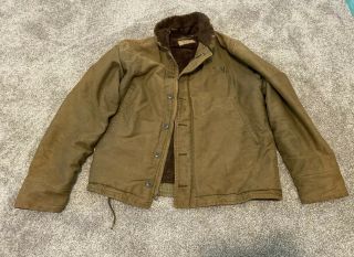 Vintage 1940 Wwii Us Usn Navy Green Deck Coat Jacket Contract Nxsx 51852 Size 42