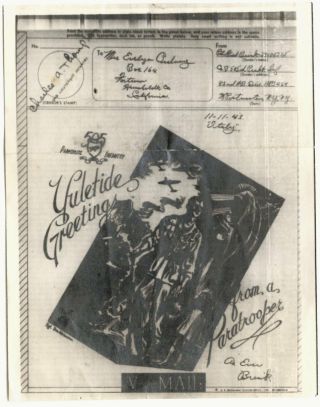 Orig Ww2 505th Airborne Paratrooper V - Mail Italy 1943 Illus.  Christmas Greeting