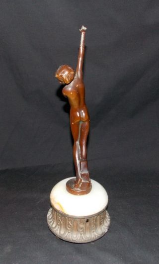 Vintage Bronze Art Deco Nude Lady On Marble Base 2