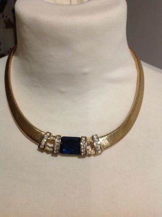 Vintage Christian Dior Costume Jewellery Choker Necklace With Vibrant Blue Glass
