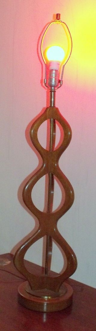Mid Century Danish Modern Sculptural Table Lamp 38 " Tall / 3 Sided Twisted Teak?