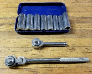 Vintage Ratchets Sockets Set W/ Case • 1/2 " Mechanic Automotive Tools Set