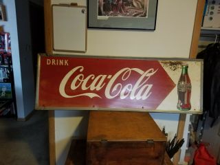 Vintage Big 1952 Coca Cola Soda Pop Bottle Gas Station 54 " Metal Sign Robertson