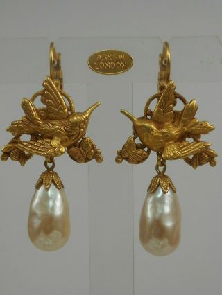 Askew London Hummingbird And Pearl Drop Earrings