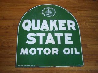 Quaker State Motor Oil Sign Double Sided Metal 1963 Tombstone 26 1/2 "