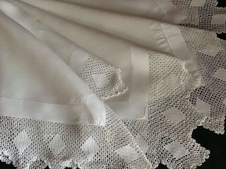 Gorgeous Antique Irish Linen Large Tablecloth Deep Lace Crochet Trim