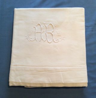 Large Antique Embroidered Linen Bed Sheet - Initaled A B