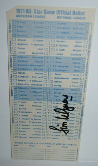 1971 Mlb All - Star Game Official Ballot,  Signed By Jimmy Wynn,  Houston Astros