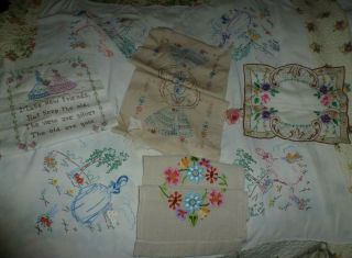 Vintage Hand Embroidered Linens Crinoline Lady Items