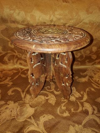 Vintage Hand Carved Wood Plant Stand Table Made In India