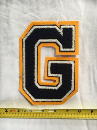 Vintage G Block Letter Embroidered Letterman Black Gold Yellow Patch Nos