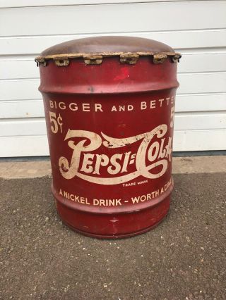 Vintage Pepsi Cola Barrel Converted Into Stool For Mancave Antique Advertising