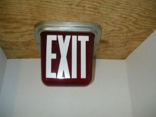 Collectible Vintage Ruby Red Cranberry Glass Exit Sign Shade Globe