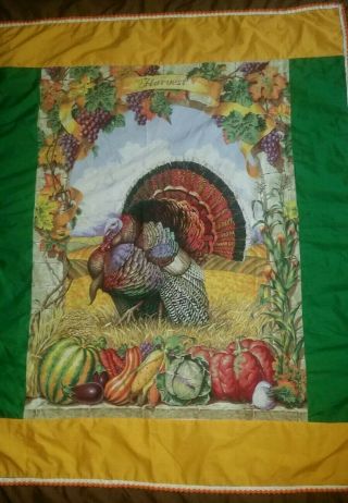 Handmade Vintage Table Cloth Holiday Harvest Fall Thanksgiving Turkey Design