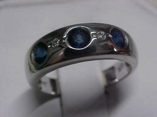Estate.  60ctw Natural Blue Sapphire & Diamond Band - Ring 14k White Gold Sz7 Gift