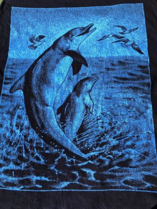 Vintage San Marcos Blanket 84”x66” Dolphin Blue Black Reversable Rare