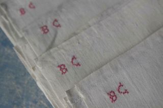 Antique French pure Linen 6 Napkins Serviettes Red Monogram ' BC ' D25 2