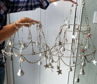 Vintage 2 Large Unusual Christmas Ornaments Mercury Glass Beaded Hand Made 1940s