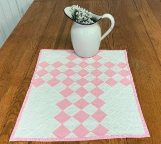 County Cottage C 30s Pink Checkerboard Quilt Table Doll 19 X 15 Vintage