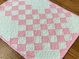 County Cottage c 30s Pink Checkerboard QUILT Table Doll 19 x 15 Vintage 2