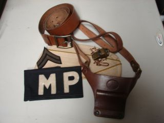 Ww2 Usarmy Military Police Mp Leather Belts,  Cap,  Armband,  Whistle Group