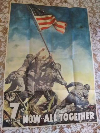 Ww Ii 1945 7th War Loan Poster,  Now ….  All Together Iwo Jima 37 " X 26 "