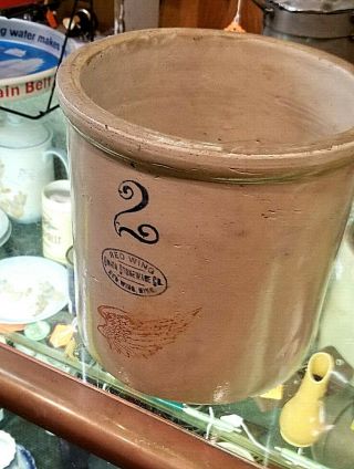 Rare Red Wing Stoneware Reverse Wing And Oval 2 Gallon Crock