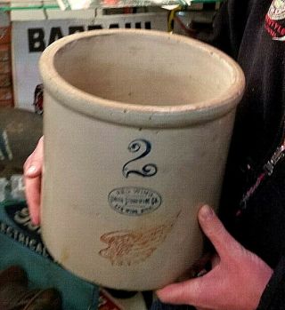 Rare red wing stoneware reverse Wing and oval 2 gallon crock 2