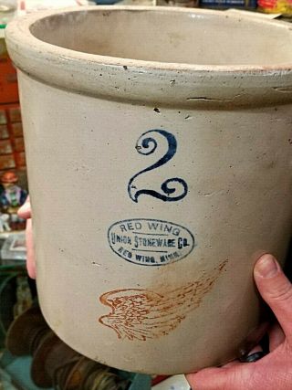 Rare red wing stoneware reverse Wing and oval 2 gallon crock 3
