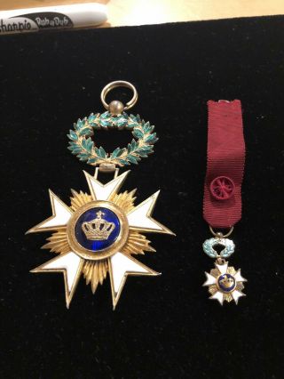 Belgian Kingdom Order Of The Crown Neck Badge Commander With Miniature