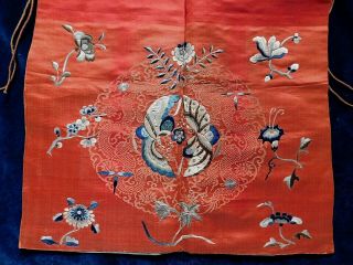 ANTIQUE 19TH CENTURY CHINESE SILK EMBROIDERED APRON,  INSECTS / FLOWERS 3