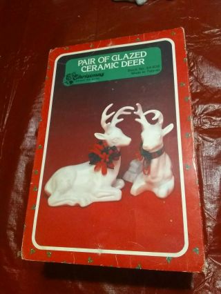 Vtg.  Christmas Around The World White Glazed Ceramic Deer 1980 