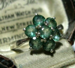 Vintage Jewellery Signed Sterling Silver Real Emerald Gem Stone Ring Size P 7.  5