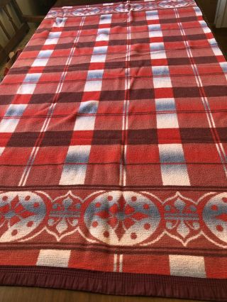 Vintage Beacon Cotton Reversible Plaid Camp Blanket 73x68 Plaid Reds,  Blue,  Cream