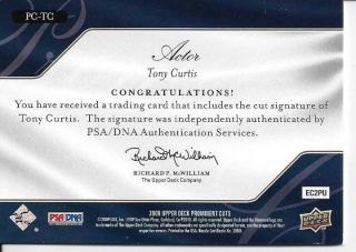 2009 Upper Deck Prominent Cuts Tony Curtis Autographed Card 1/21 PSA/DNA 2