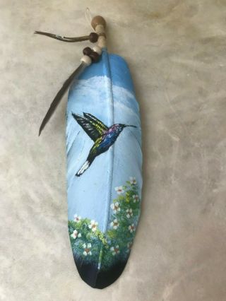 Hand Painted Feather,  Arts & Crafts,  Southwest Art,  Santa Fe,  Humming Bird 2