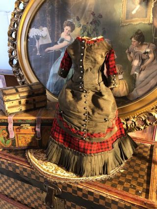 Fabulous Antique Mid 1800’s Linen Wool Blend Lady Doll 3pc Fashion