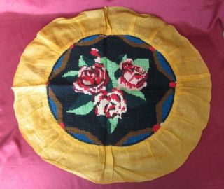 19c Antique Hand Embroidered Gobelin Tapestry Round Stool Pillow Cover